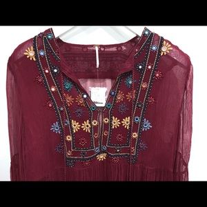 NWT Free People Sheer Embroidered Peasant Top
